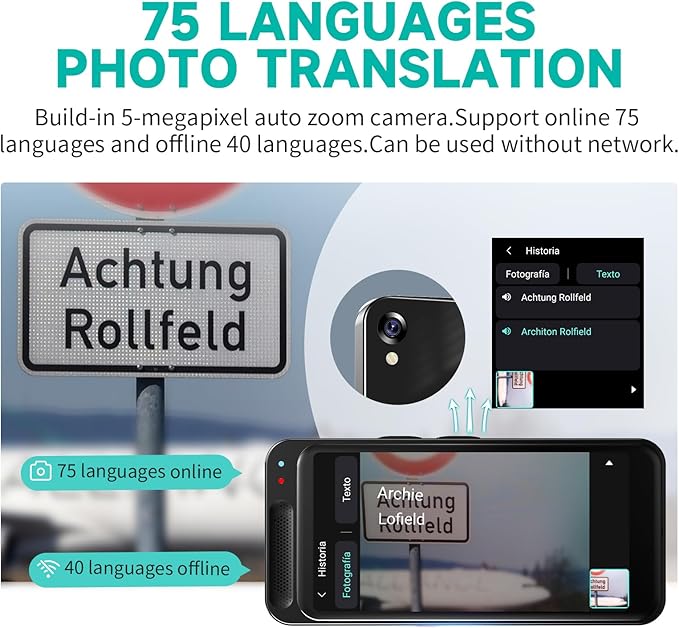 Language Translator Device No WiFi Needed, Tradutor de Idiomas, Upgrade AI Translator Support ChatGPT, Real Time Voice Translation with 150+ Languages, Offline/Photo Translation for Business, Learning