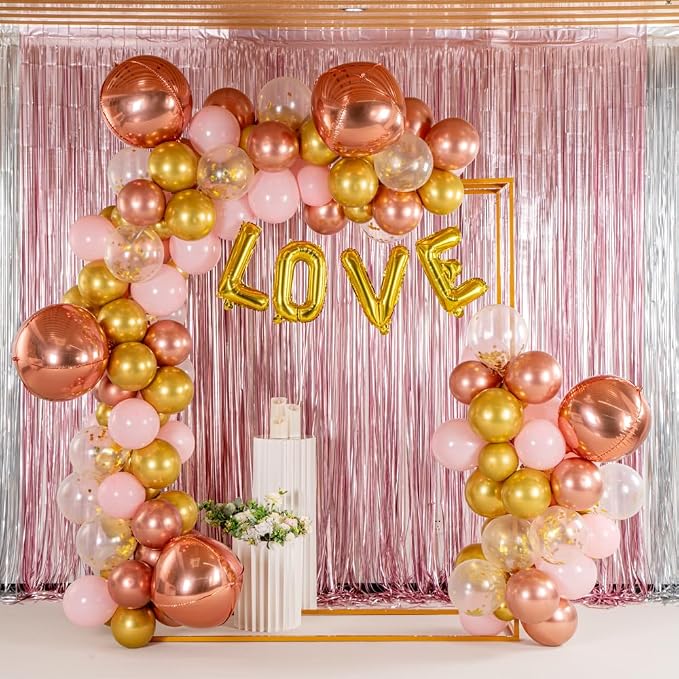 Restaurantware-Balloonify Balloon Garland Set, 1 Party Decoration Kit - 135 Balloons, With Chain, Pink & Gold Latex Balloon Arch Kit, Includes Glue Dots
