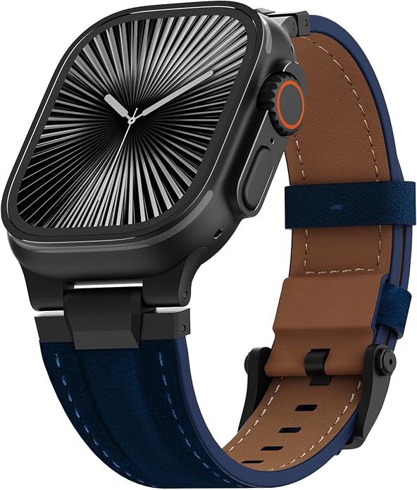 Vintage Genuine Leather Band for Apple Watch Ultra 49mm (2026 Upgrade), Rugged Replacement Strap Compatible with iWatch 46mm 45mm 44mm - for Men Women, Fit Ultra3/2/1, SE 3/2/1, Series11 10/9/8/7/6/5/4