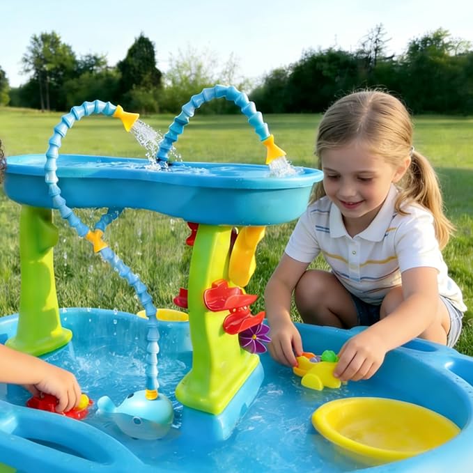 Water Table Pump(Huge Water Output), 3 Spray Modes, 4 Hours Non-Stop Fun IPX7 Waterproof, Outdoor Water Toys Outside Water Play Table Accessories for Kids Toddlers, Blue