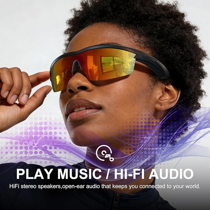 Bluetooth Audio Smart Glasses for Cycling Running Driving | Polarized Sports Sunglasses with Open-Ear Speakers, Hands-Free Calls, Voice Assistant, UV Protection, IPX5 Waterproof for Hiking Fishing