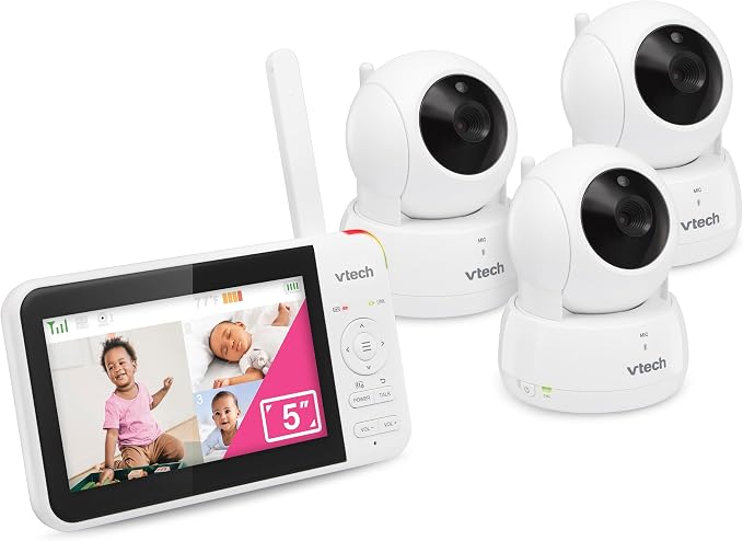 VTech Baby Monitor No WiFi, 3 Cameras & Remote Pan-Tilt-Zoom for 3 Rooms – Hack-Proof, 17Hr Battery, 1000ft Range, Auto Night Vision, Temperature Sensor | VM924-3
