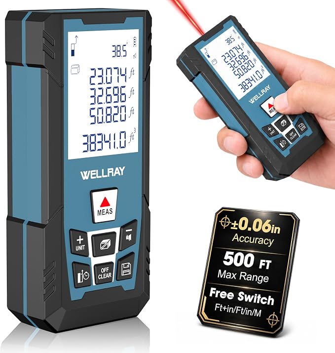 Laser Measuring Tool, 500FT Laser Measure Tool with ±1/16" Accuracy, IP54 Laser Distance Meters with FT/in Units for Area/Volume, Laser Measurement Tool with Angle Sensor for DIY Home Indoor