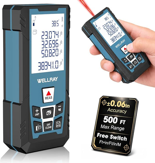 Laser Measuring Tool, 500FT Laser Measure Tool with ±1/16" Accuracy, IP54 Laser Distance Meters with FT/in Units for Area/Volume, Laser Measurement Tool with Angle Sensor for DIY Home Indoor