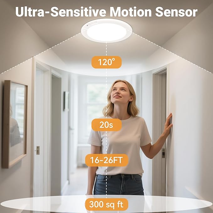 Rechargeable Ceiling Light No Wiring - Motion Sensor Night Light Indoor with Remote, Battery Operated Led Lights for Bedroom Hallway, Living Room, Bathroom, Home & Kitchen Decor Lighting (2)