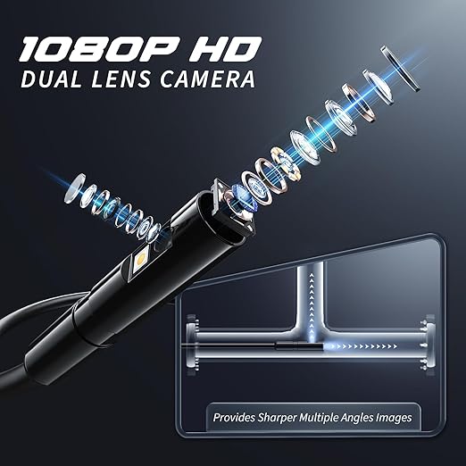 Endoscope Camera with Light, Inspection Borescope Camera with 4.3" IPS Screen, 1920P HD with 8 LED Lights, 32.8FT Semi-Rigid Cord Bore Scope, IP67 Waterproof Endoscope for Sewer, Dual Lens(Orange)