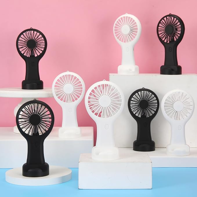 Woanger 12 Pcs Mini Handheld Fan Bulk 3 Speed USB Electric Battery Operated Small Portable Pocket Fan with Data Cable and Mounting Base Quiet Summer Gift for Wedding Camping Travel(Black and White)