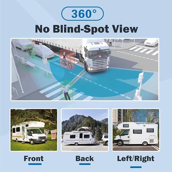 10,36-Inch 4-Channel 128GB Large Audio Screen 1080P Backup Camera Monitor & Built-in DVR Video Recorder for RV Truck Trailer Rear Side Front Reversing View Wired System Image Waterproof