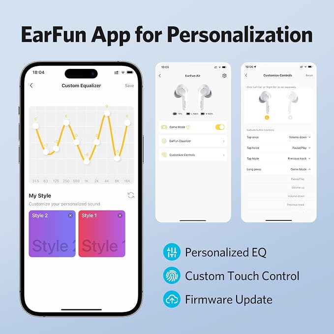 EarFun Air True Wireless Earbuds, Bluetooth Earbuds with 4 Mics, Sweatshield IPX7 Waterproof with Volume Control, USB-C Fast Charge, in-Ear Headphones with Wireless Charging, Deep Bass, 35Hrs, White