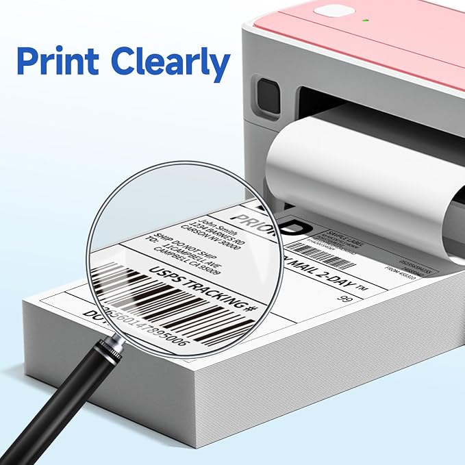 Phomemo 241BT Bluetooth Thermal Shipping Label Printer 4X6 - Wireless Thermal Label Printer for Shipping Packages + 4"x 6" Direct Fanfold Thermal Labels (Fanfold Style & 500 Labels)