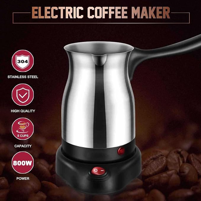 banapoy Electric Turkish Coffee Maker Machine, Stainless Steel Greek Turkish Coffee Pot with Anti Scald Handle, Heating Tea Maker Kettle for Arabic Tea Milk, banapoymf7p5tekia