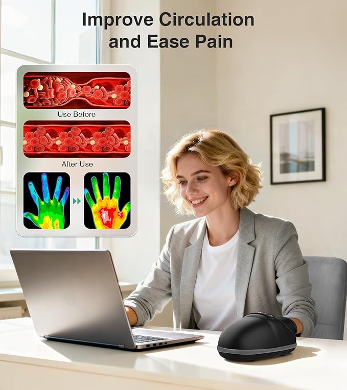 Medcursor Cordless Hand Massager, 2026 Upgraded, Hand Massager with Heat and Compression, Hand Warmer with Acupressure Beads, 6 Massage Modes, 2 Heat Levels, 3 Timers