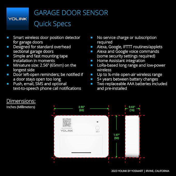 YoLink Garage Door Controller and Wireless Sensor - Remote Control Existing Garage Door Opener, 1/4 Mile World's Longest Range Garage Door Control Kit Compatible with Alexa IFTTT, YoLink Hub Required