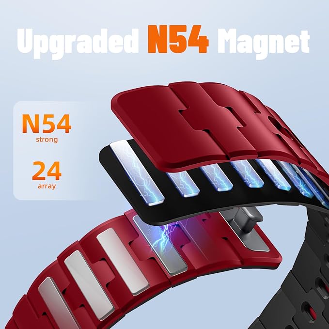 Bandletic 20mm No Gap Breathable Magnetic Silicone Band for Men Compatible with Samsung Galaxy Watch 7 6 5 4 FE 40mm 44mm/for Galaxy Watch 6 4 Classic 43mm 47mm 42mm 46mm/Watch 5 Pro 45mm, Red/Black