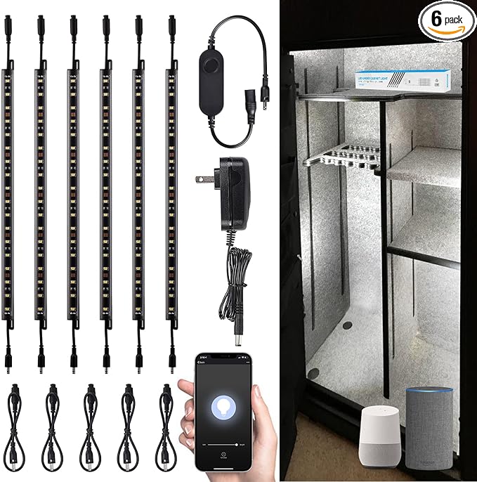 TORCHSTAR Smart LED Safe Lighting Kit, Voice & APP Control (6) 12 Inch Dimmable Linkable Light Bars, Compatible with Alexa, 900LM, 100-240V, for Under Cabinet Display Closet Showcase, 5000K Daylight