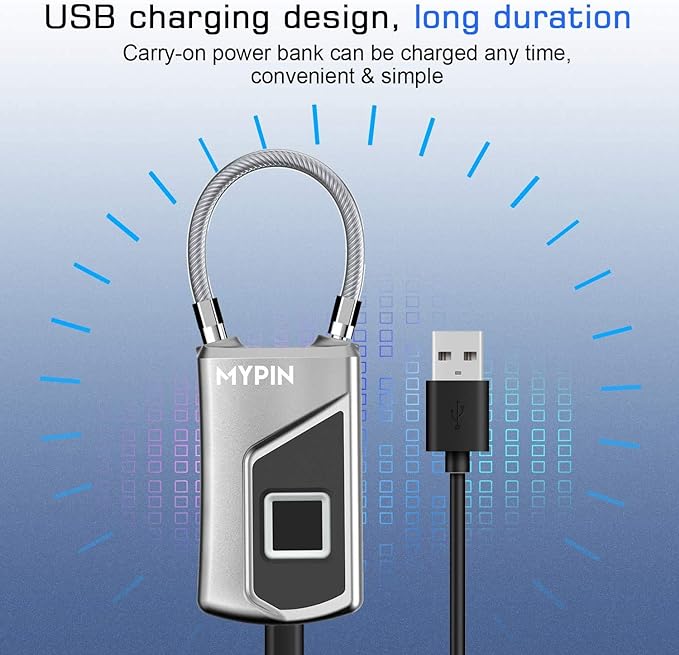 Fingerprint Lock with Key Backup, Smart keyless Waterproof Fingerprint Padlock Ideal for Gym, Door, Suitcase, Luggage Backpack, Bike, Office