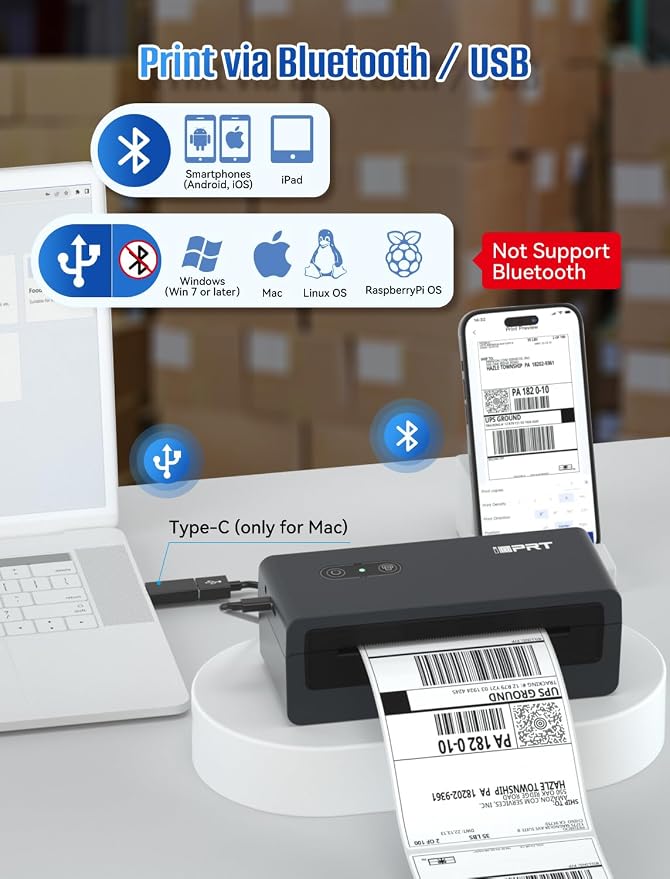 iDPRT Bluetooth Thermal Label Printer 4X6 Shipping Label Printer for Small Business with Bluetooth Barcode Scanner 1D 2D Scanner