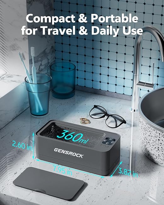 Ultrasonic Jewelry Cleaner, 48kHz Professional Silver Jewelry Cleaner & Diamond Ring Cleaner, 3 Modes, Scratch-Free 360ML Tank, Quiet Sonic Cleaner for Gold, Earrings, Glasses(Gray)