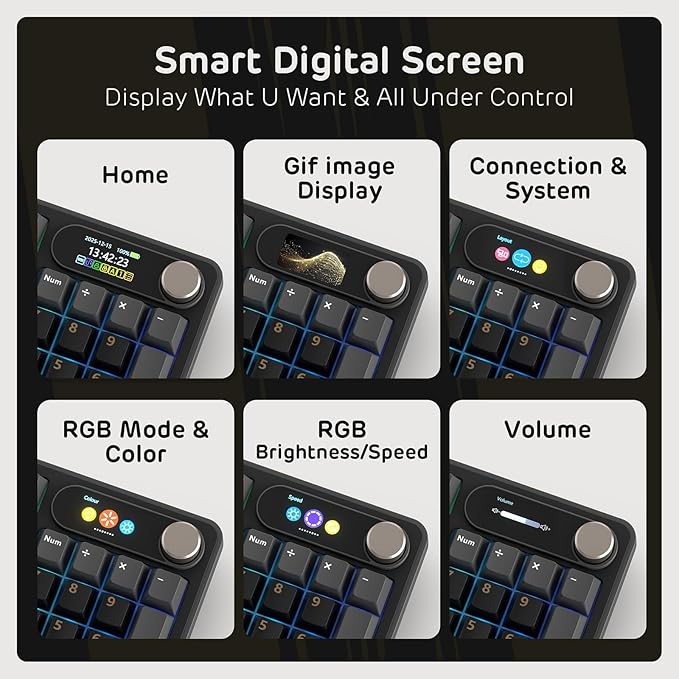 RK ROYAL KLUDGE S98 Mechanical Keyboard w/Smart Display & Knob, 96% RGB Wireless Gaming Keyboard BT/2.4G/USB-C, Hot Swappable Custom Keyboards, Software Support, Silent Computer Gaming Keyboard