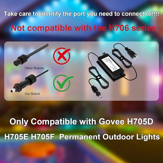 36V Waterproof Power Supply for Govee Permanent Outdoor Lights,Compatible with Govee H705D H705E H705F Permanent Outdoor Lights Power Adapter Cord (Black)