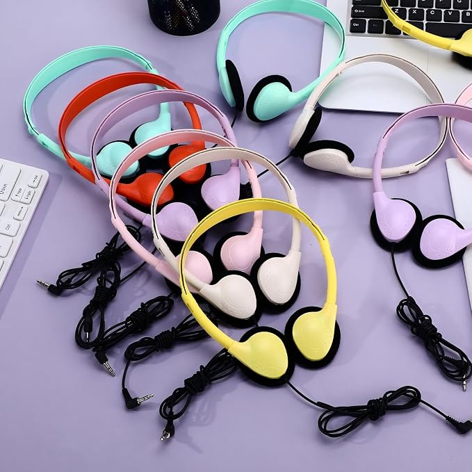 Konohan 30 Pack Headphones Bulk Headphone for School Classroom Student Wired Headphones Adjustable with 3.5 mm Jack for Adults (Macaron)