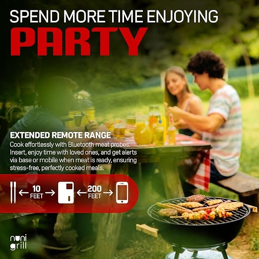 Smart Wireless Meat Thermometer- Digital Meat Thermometer for Smoker, Grilling & Oven Smartphone App Digital Meat Thermometer Wireless, 200ft Range, Rechargeable (Two Probes)