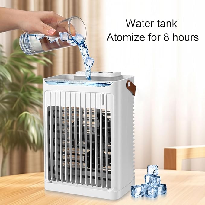 Portable Air Conditioner 2-in-1 Cool Mist Humidifier with 5 Speeds Fan 7 LEDs 680ml Tank USB Desktop