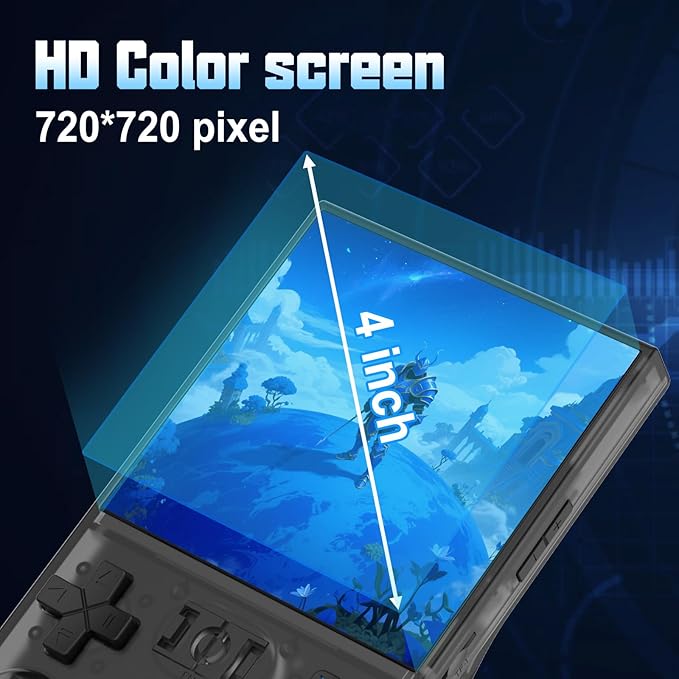 FHYRGF[40250 in 1] R36 MAX Handheld Game Console 4.0 inch IPS Screen Mini Retro Console 4000mAh Portable Pocket Arcade 45+ Mainstream Emulator 256g TF Card Transparent.(Grey)