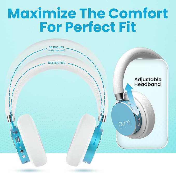 Puro Sound Labs Kids Wireless Headphones – Volume-Limiting 85dB, Built-In Mic, Studio-Grade Sound, 20-Hour Battery Life, Comfortable Fit & Easy to Connect Kids Bluetooth Headphones – BT2200 Plus, Teal