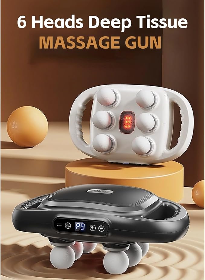 Yoidesu 6 Head Muscle Massager High Frequency Vibration Deep Tissue Massager 9 Modes 9 Levels Electric Body Massager with 2000mAh Battery for Home Gym Neck Hip and Thighs