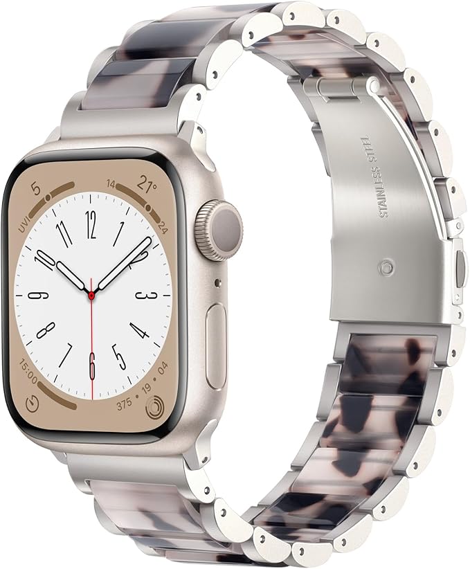 V-MORO Compatible with Apple Watch Band 41mm 42mm 40mm 38mm Series 11/10/9/8 Fashion Strap Women,Stainless Steel Resin Band Bracelet Replacement for iWatch Ultra/SE/7/6/5/4/3/2/1-Black Floral+Starlight