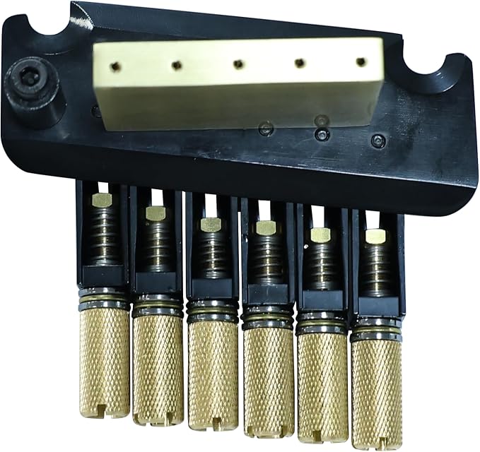 10.5mm Headless Electric Guitar Bridge Black Brass Block Saddle Hardened Steel Plate 2 point tremolo bridge for Fanned-fret 6 String Headless Electric Guitar Replacement parts