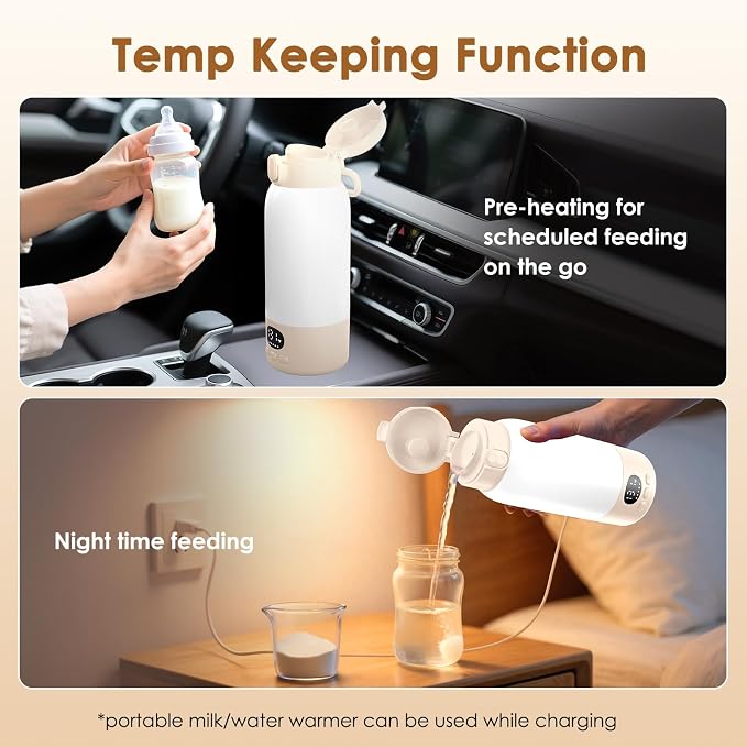 SORUTO Portable Milk Warmer for Travel, 45W Fast Charging Bottle Warmer with 17oz Large Capacity, Fast Heating Breast Milk Warmer, Long Battery Life, Precise Temp Control