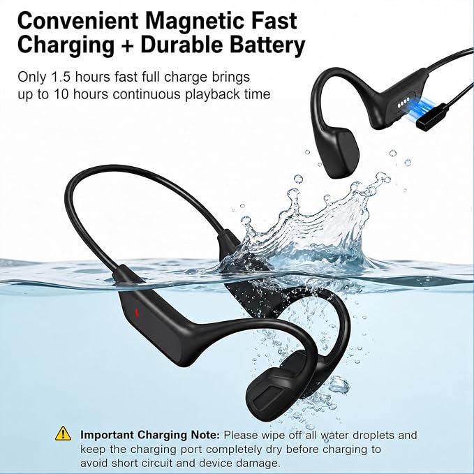 Swimming Headphones Underwater, Bone Conduction Swimming Headphones IPX8 Waterproof Open Ear Headphones with 32GB Built-in MP3, Bluetooth 6.0 Dual Mode, Dual Device Pairing, Magnetic Charging(Black