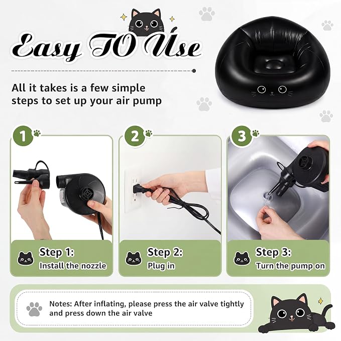Capoda 2 Pcs Inflatable Bean Bag Chairs with Air Pump - Black Cat Blow up Beach Chairs Folding Portable PVC Lazy Sofa Inflatable Seatings for Adults Gaming Camping Movie Party Supplies