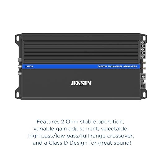 JENSEN JA-Series JA5CH High-Performance Class-D 5-Channel Car Audio Amplifier | 1,500 Watts Peak Power | Efficient Compact Design | CTA-2006-D Certified | Bridegeable