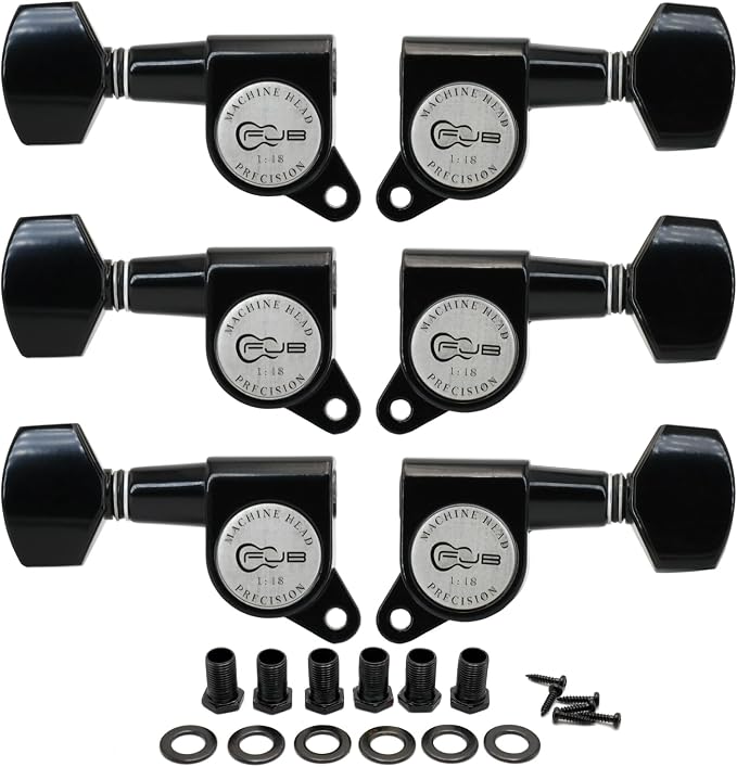 FXJXB 18:1 Guitar Tuning Pegs 3x3 Acoustic or Electric Guitar Tuning Keys Machine Heads Replacement Standard Guitar Tuners -Black(3R+3L)