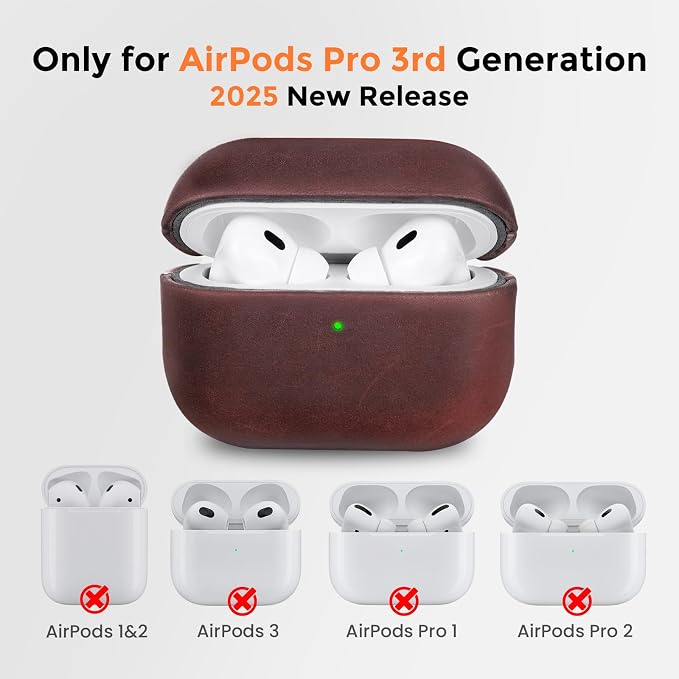 for AirPods Pro 3 Case, Handcrafted Vintage Genuine Leather Shockproof Cover Accessories with Lanyard Compatible with Apple AirPods Pro 3rd Generation 2025