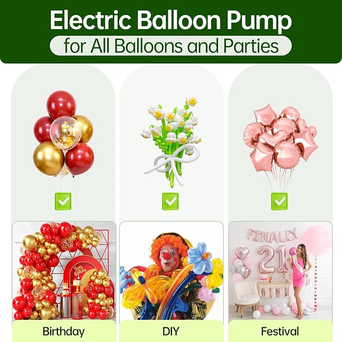 Bezente Balloon Pump Electric, 3-in-1 Portable Black Gold Electric Air Machine Balloon Pump Dual Nozzle Balloon Inflator for Inflatables and Latex 260q Foil Balloons