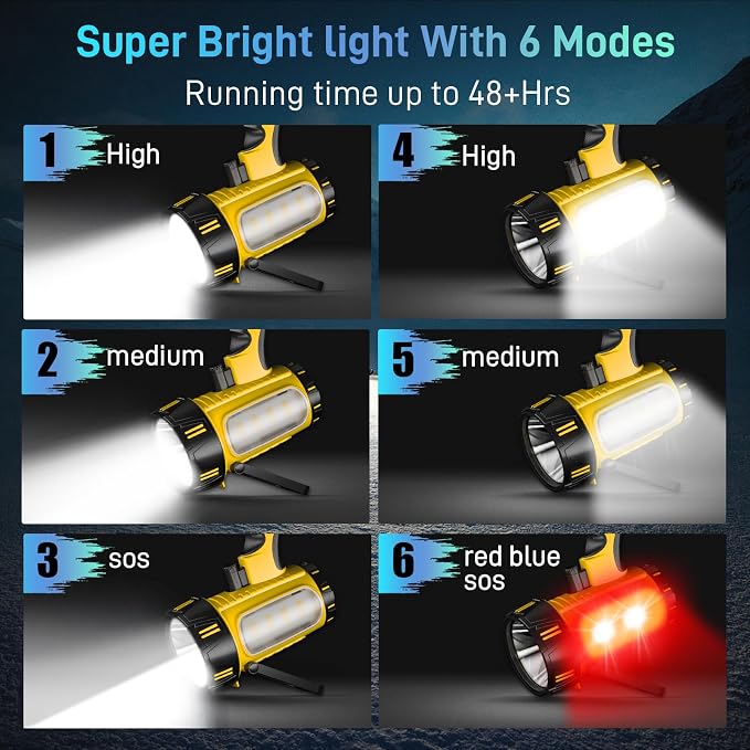 2026 New 3000,000 Lumen Super Bright Spotlight,10000mAh Rechargeable Flashlight Handheld Spotlight,Spot Light Outdoor Runtime 72+ Hrs,Flashlight Searchlight Flood Camping Hunting Boating with Tripod