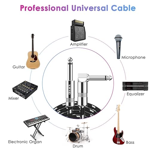 10FT 2 Pack Instrument Cable - Electric Guitar & Bass Guitar Cable with Right Angle 1/4 Inch Connector - Black & White