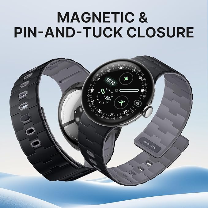 Bandletic Magnetic Silicone Bands Compatible with Google Pixel Watch 4/3/2/1 41mm for Women and Men, Rugged Soft Sport Strap Replacement Wristband
