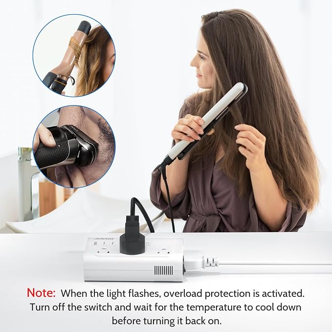 DOACE 220V to 110V Converter for European Travel - 350W Voltage Converter US to Europe with 4 QC+PD Chargers for Using U.S. Devices Abroad - Hair Straightener Shaver Toothbrush Laptop Camera Phone