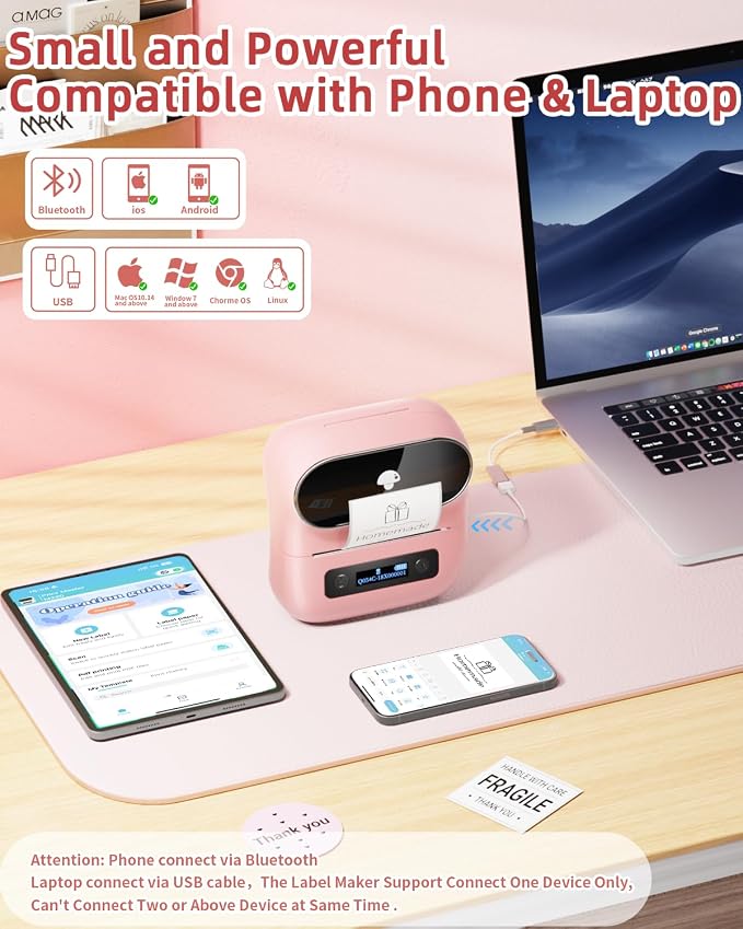 Phomemo M220 Bluetooth Label Maker - Portable Thermal Printer for Small Business Office Home - 1900+ Templates 7900+ Icons - Compatible Phone, PC