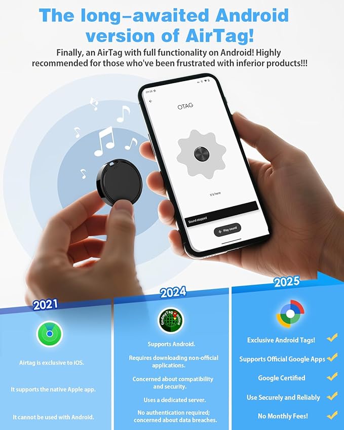 Air Tags for Android,Air Tags-2 Pack Android,Air Tracker Tags with 2 Case,2 Year Battery Life,Google Find Trackers for Google'S Find Hub App,IP65 Waterproof Luggage Tracker Tags for Keys