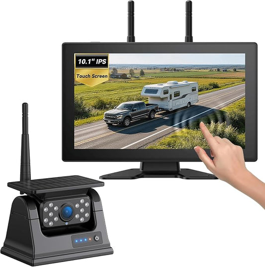 Magnetic Solar Wireless Backup Camera for Truck, 10.1" No-Drill Installation RV Backup Camera HD 1080P Rear View Camera 150° Wide Angle True 15000mAh Rechargeable Long Battery Life Horse Trailer