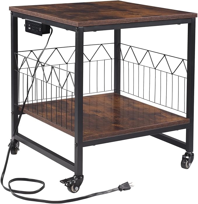 Mini Fridge Stand Heavy-Duty Metal Frame | Built-in 1 USB + 1 Type-C + 2 AC Outlets Rolling Fridge Cart for Dorm, Office, Bedroom | Adjustable Feet & Movable Drawer 19.7" W/D x 22.7" H