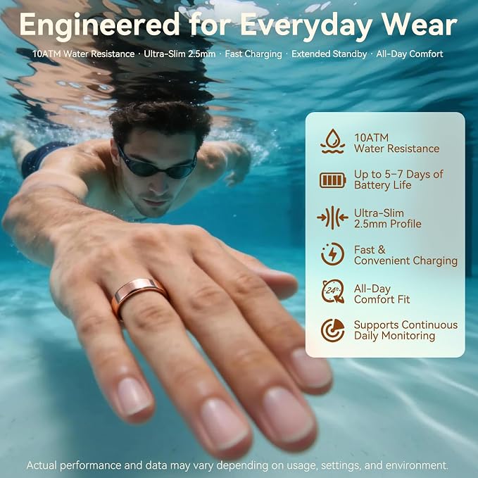 Smart Health Fitness Ring for Women & Men, Activity Tracker with Step Counter, Sleep Monitor & Stress Tracking, Waterproof, Compatible with Android & iOS, No Subscription Fee