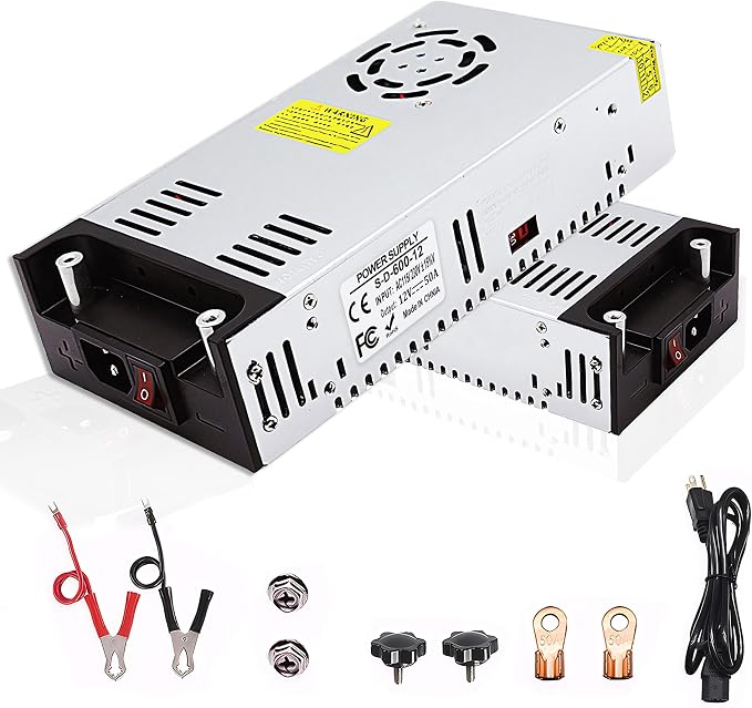 New Version 110V AC to 12V DC Converter 600W Power Supply 50A, Universal SMPS Transformer for RV, Pump, LED Strip, CCTV, Car Stereo,Diesel Heater
