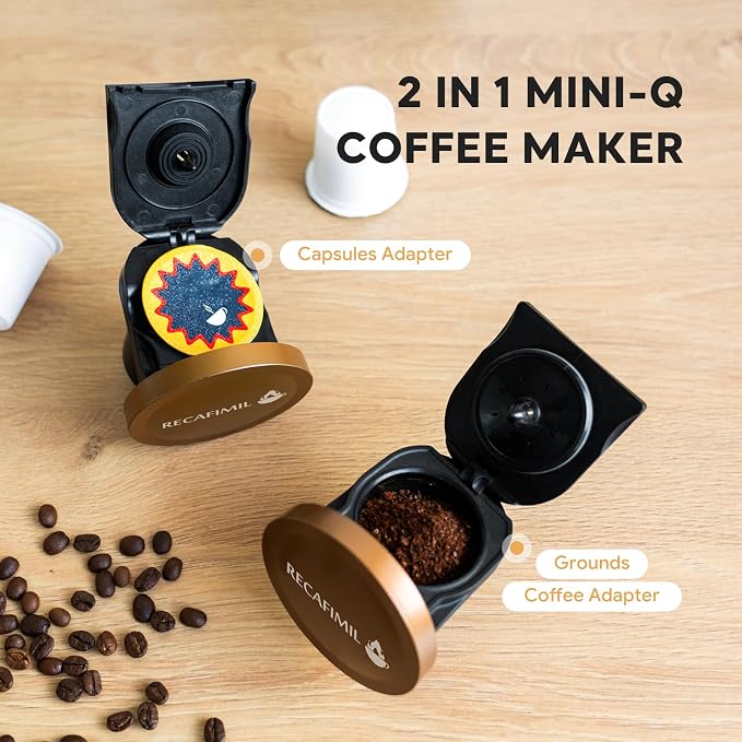 Single Serve Coffee Maker For K Cup Pod and Coffee Grounds /Tea, Fast Brew in 2 minutes, 2 IN 1 One Button Coffee Machine 4-8 Oz Brew Sizes, Stylish＆Compact For Home, Office, RV and Dorm, Black